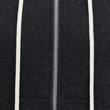 Close up of Black hoodie, showing texture of the 100% cotton fabric