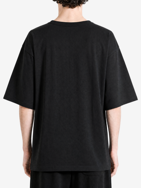 Black t-shirt, full body view