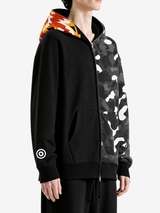 Black hoodie worn by a person, showing the hoodie fit