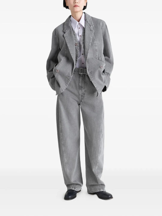 Grey pants, full body view