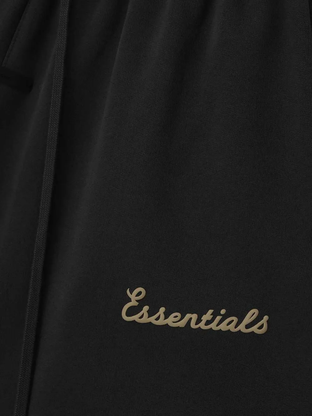 Close up of Black shorts, showing texture of the cotton fabric