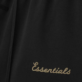 Close up of Black shorts, showing texture of the cotton fabric