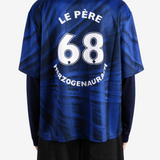Navy top, full body view