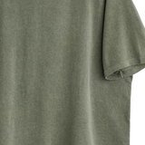 Close up of green t-shirt, showing texture of the Cotton fabric