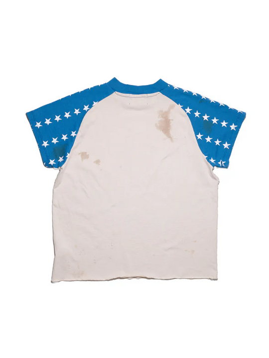 Blue t-shirt, back view