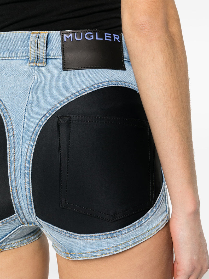 MUGLER Women Bi-Material Denim Shorts