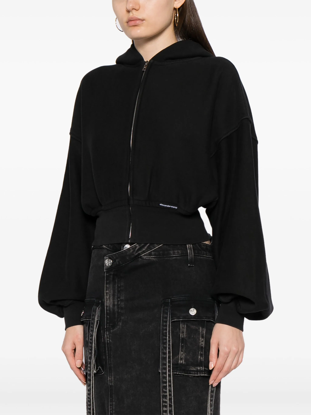 T BY ALEXANDER WANG - Women Branded Seam Label Cropped Zip Up Hoodie