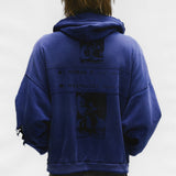 Blue hoodie worn by a person, showing the hoodie's fit