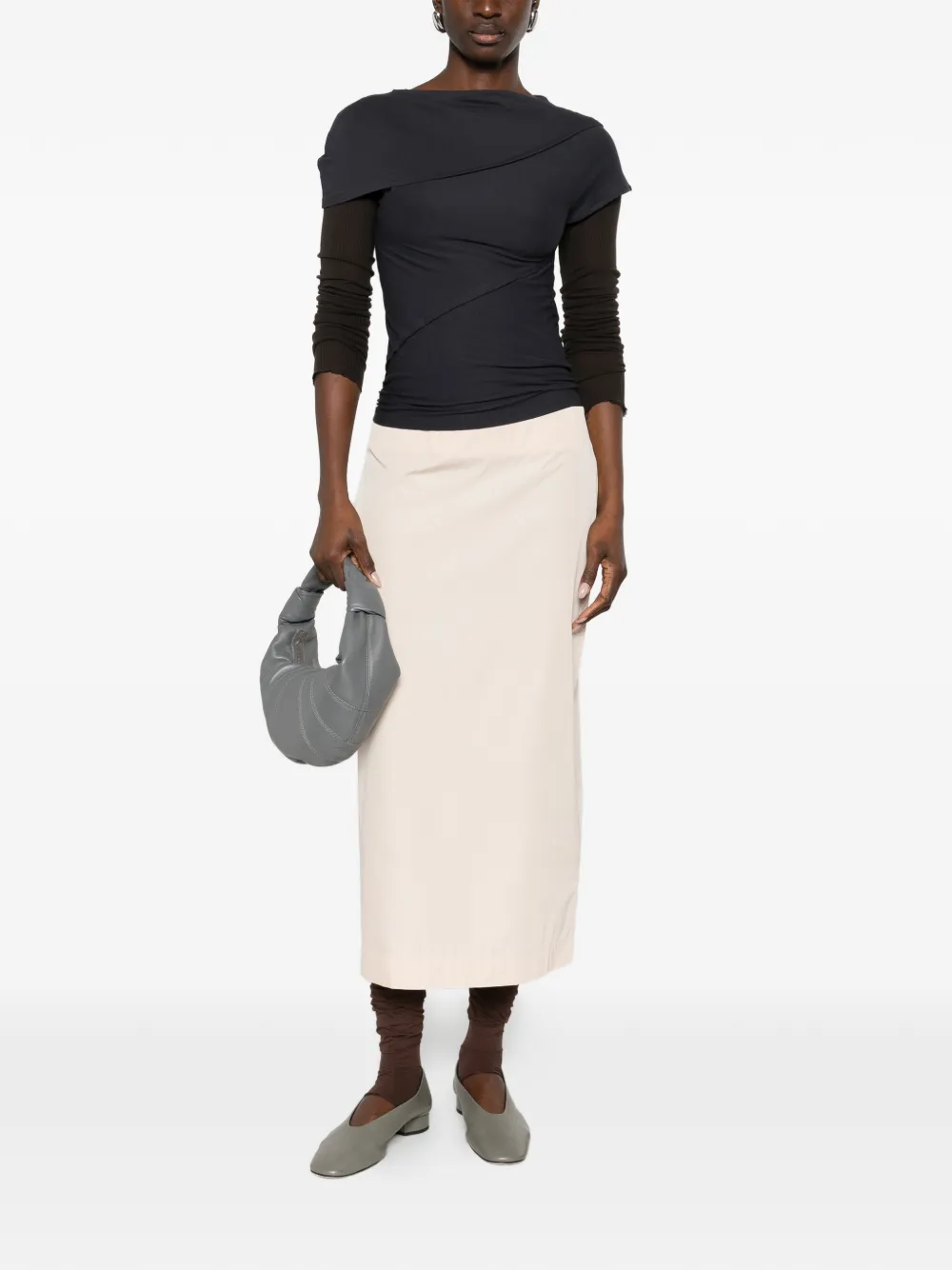 navy t-shirt, full body view