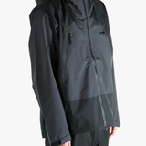 Black jacket worn by a person, showing the  jacket's fit