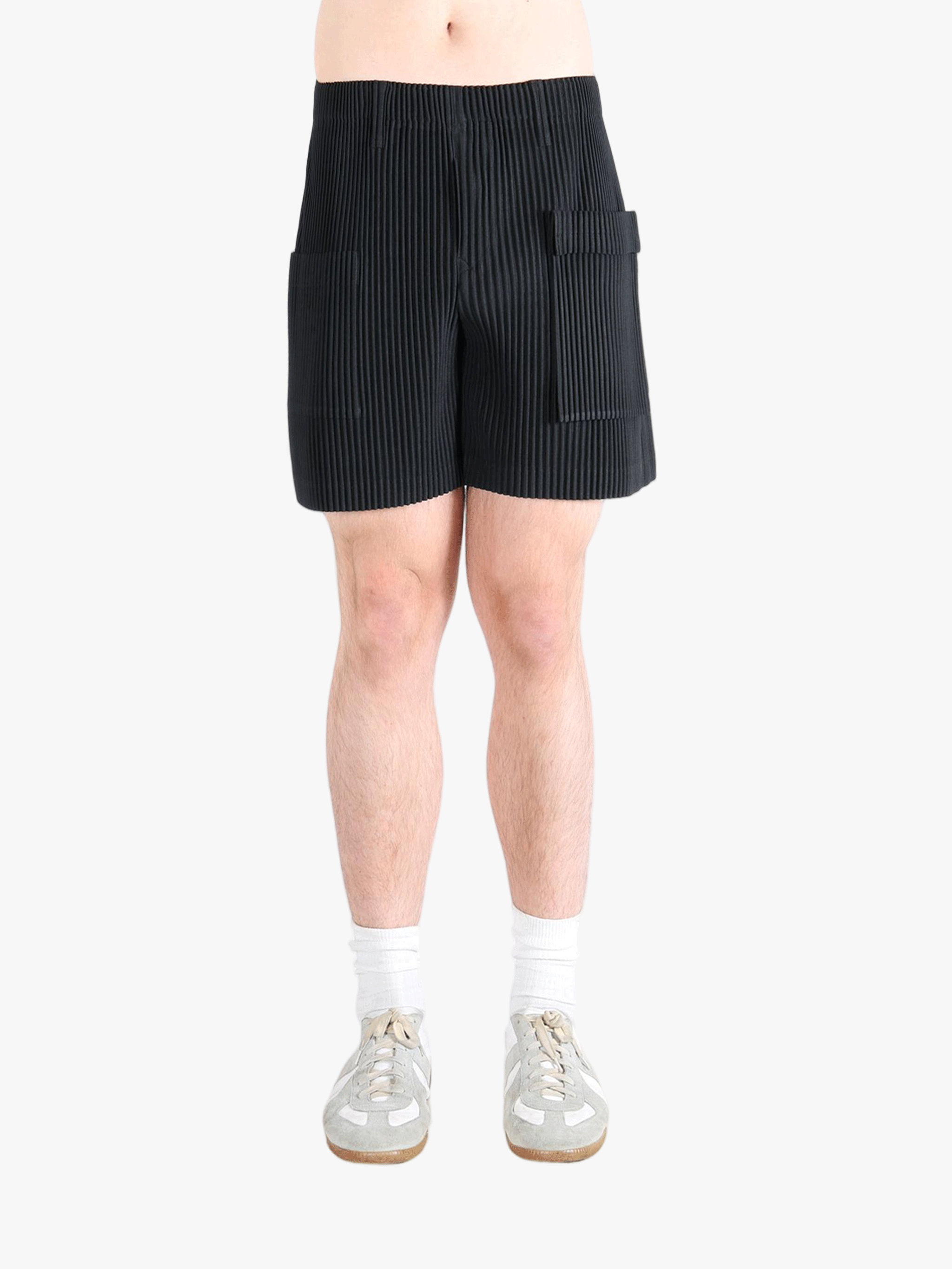 Black pants worn by a person, showing the pants fit