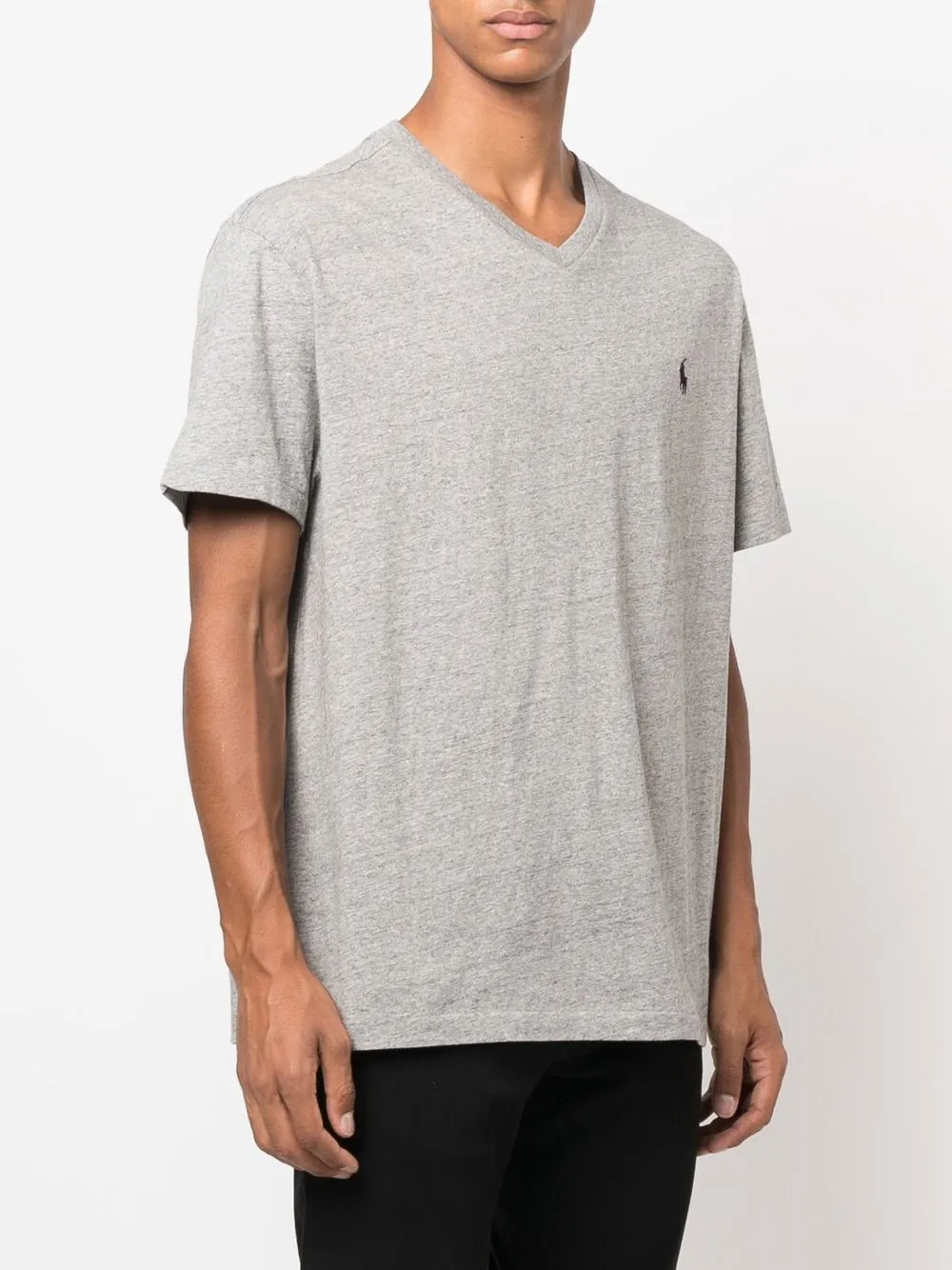 Grey T-shirt worn by a person, showing the T-shirt's fit