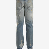 Blue jeans worn by a person, showing the jeans's fit