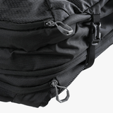 close up of black bags , showing texture of the Recycled Polyester fabric