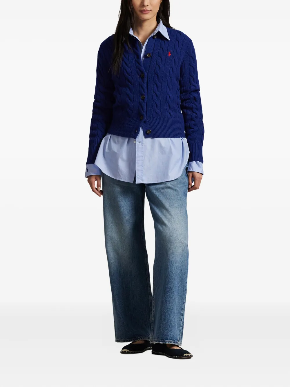 Blue sweater, full body view