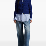 Blue sweater, full body view