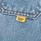 Close up of blue jeans, showing texture of the cotton fabric