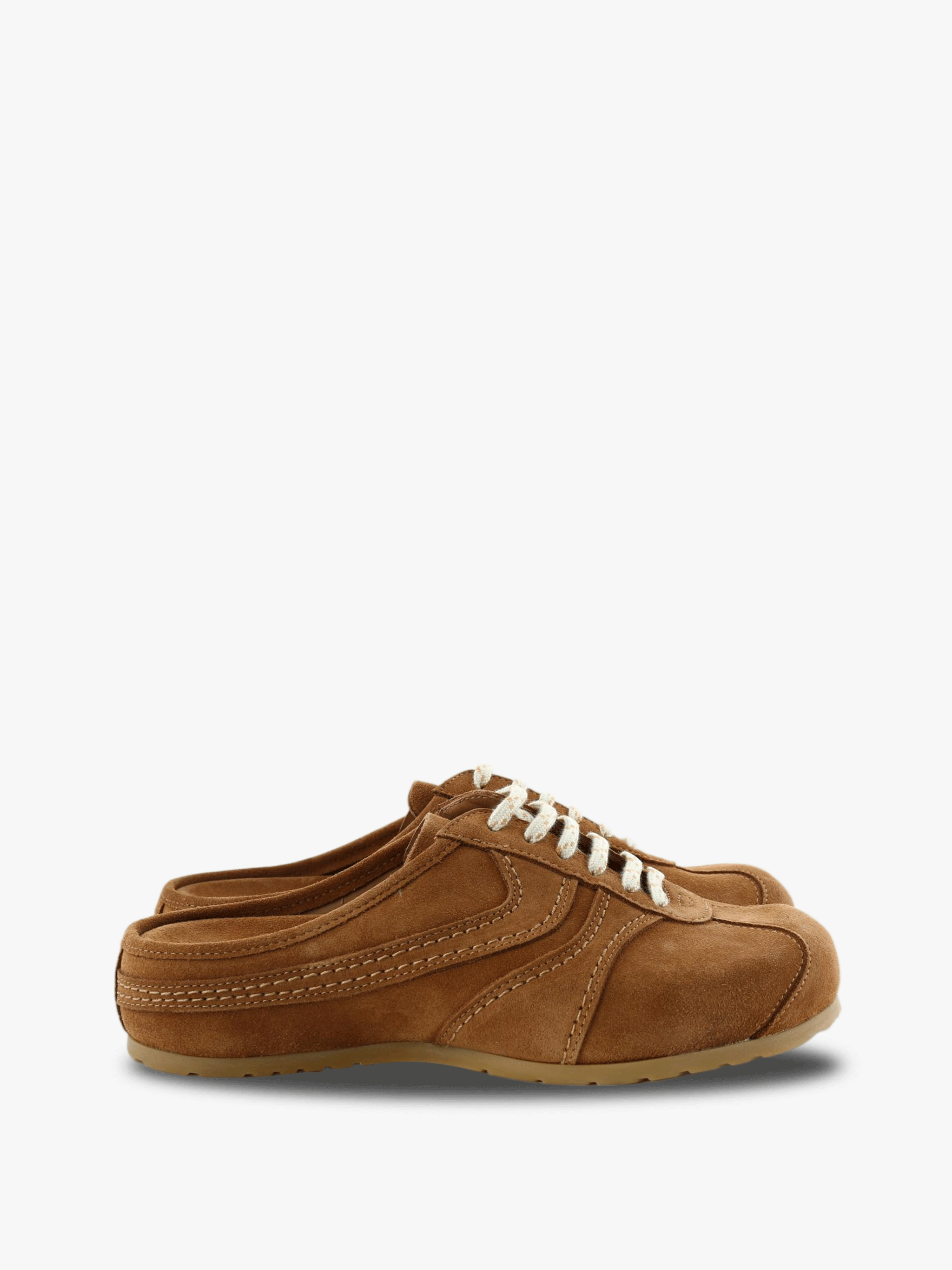 Tan shoes, side view