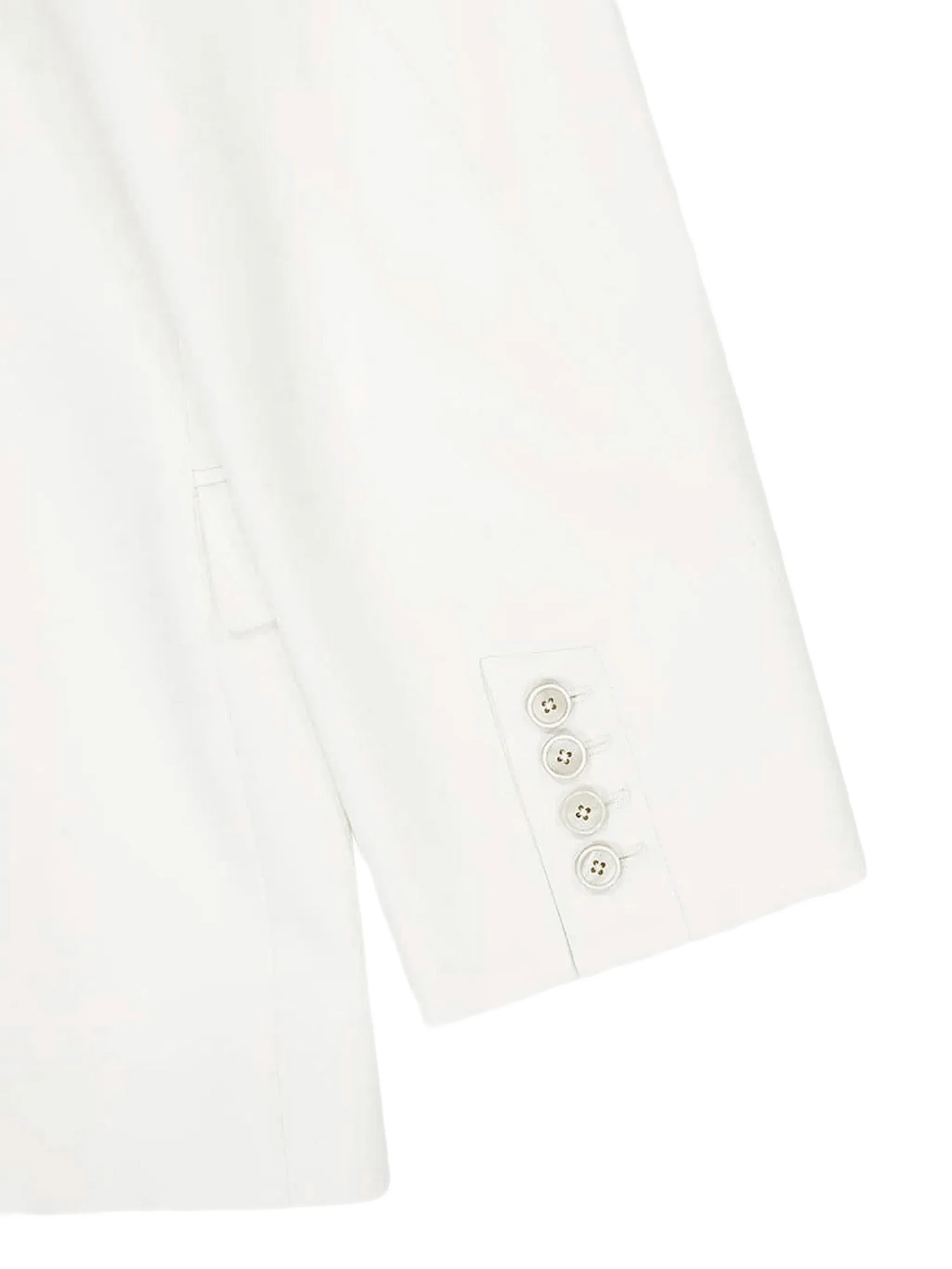 Close up of white jacket, showing texture of the wool fabric