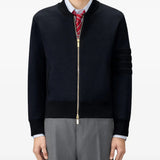Navy jacket, full body view