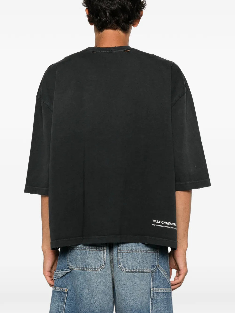 Black t-shirt, full body view