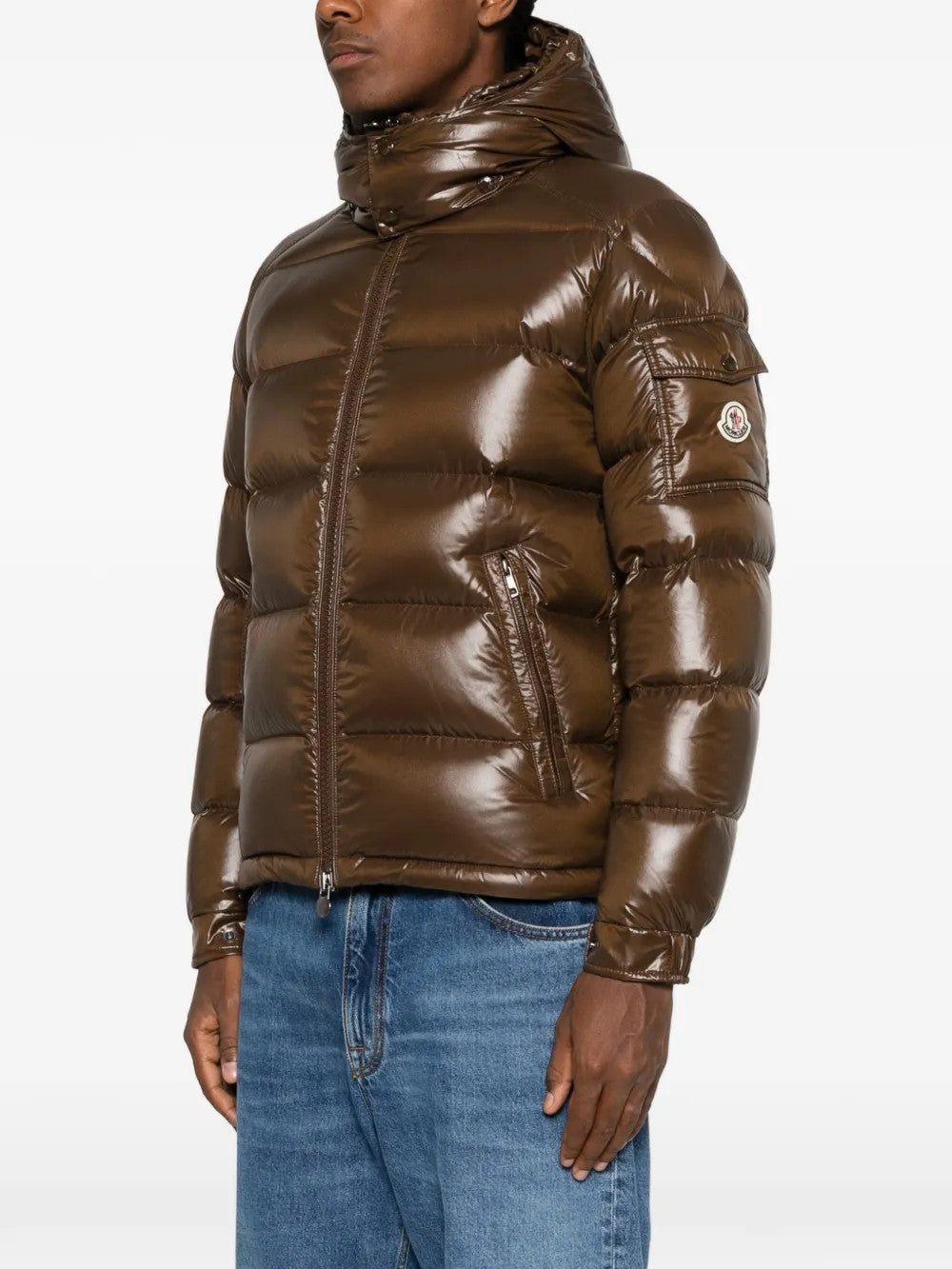 Brown jacket worn by a person, showing the jacket fit
