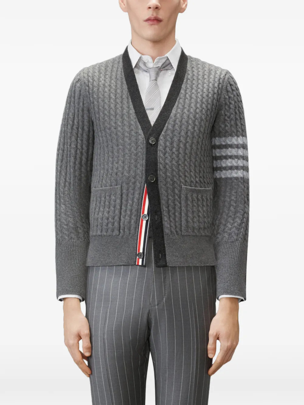 Grey knitwear, full body view