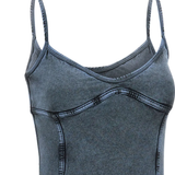 Close up of the blue top, showing texture of the cotton and elastane fabric