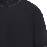 Close up of black t-shirts, showing texture of the cotton fabric