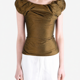 Brown top worn by a person, showing the top fit