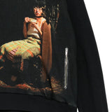 Close up of Black hoodie, showing texture of the 96% cotton/ 4% cashmere fabric