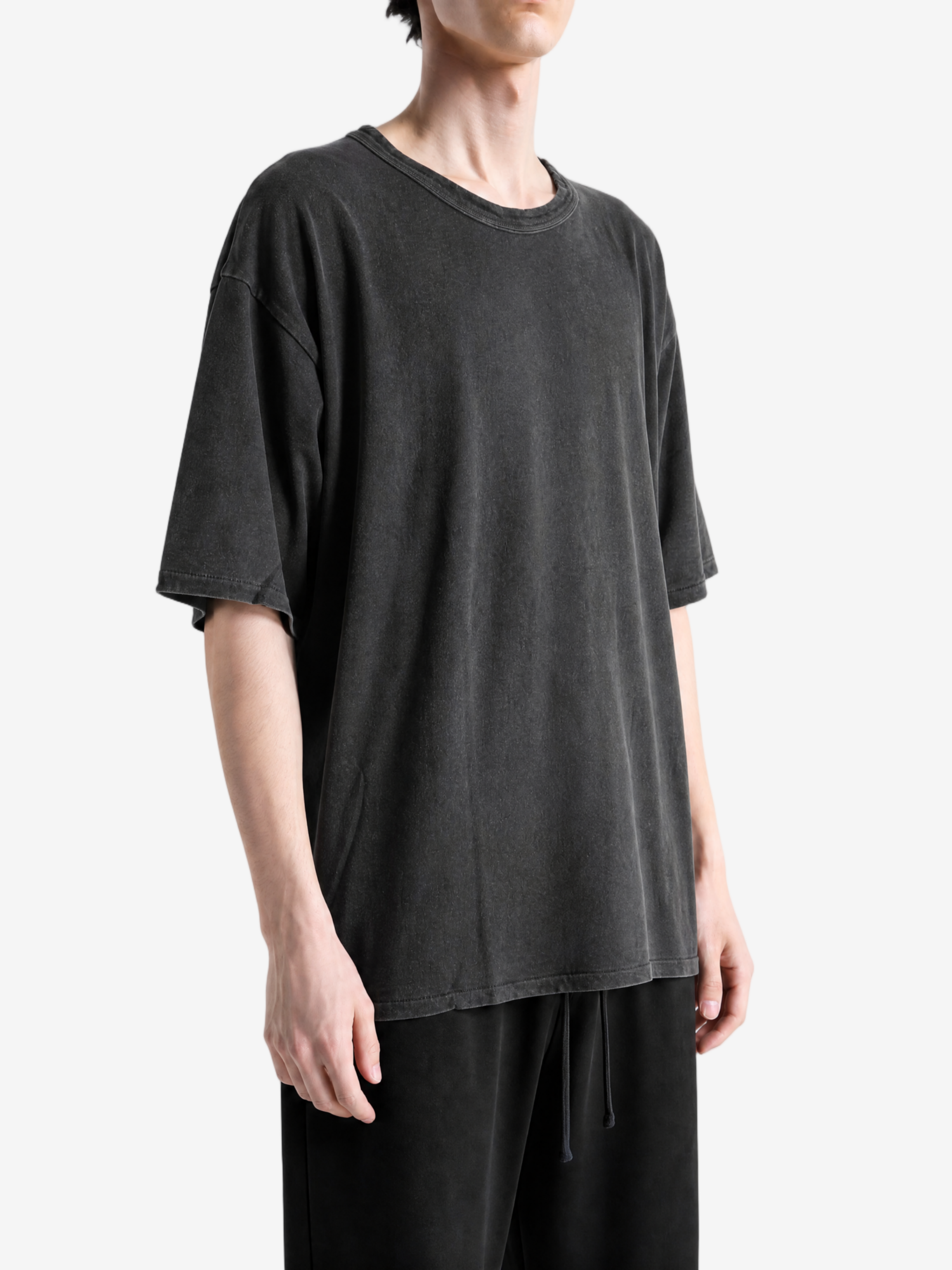 Black t-shirt, full body view