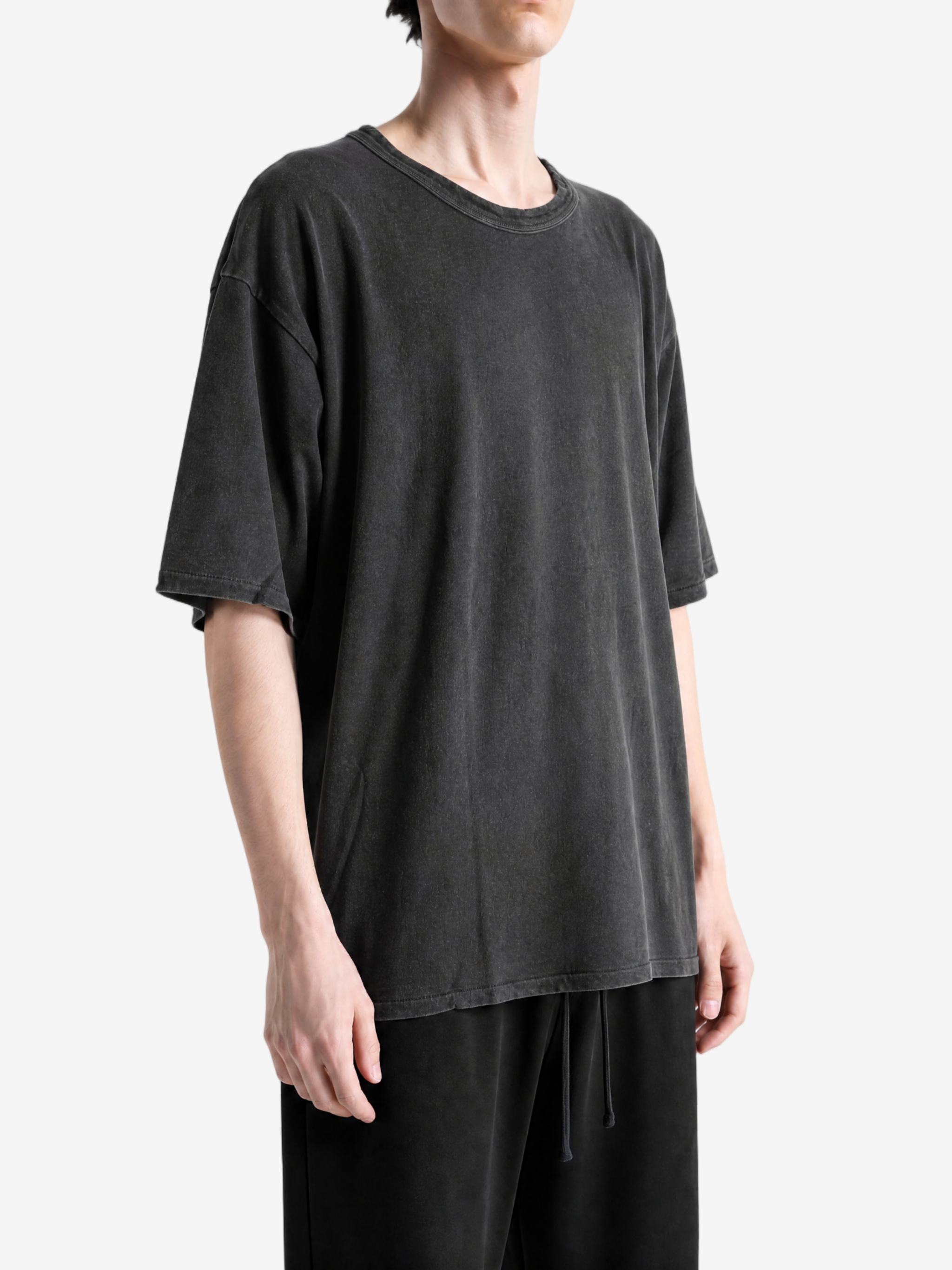 Black t-shirt, full body view