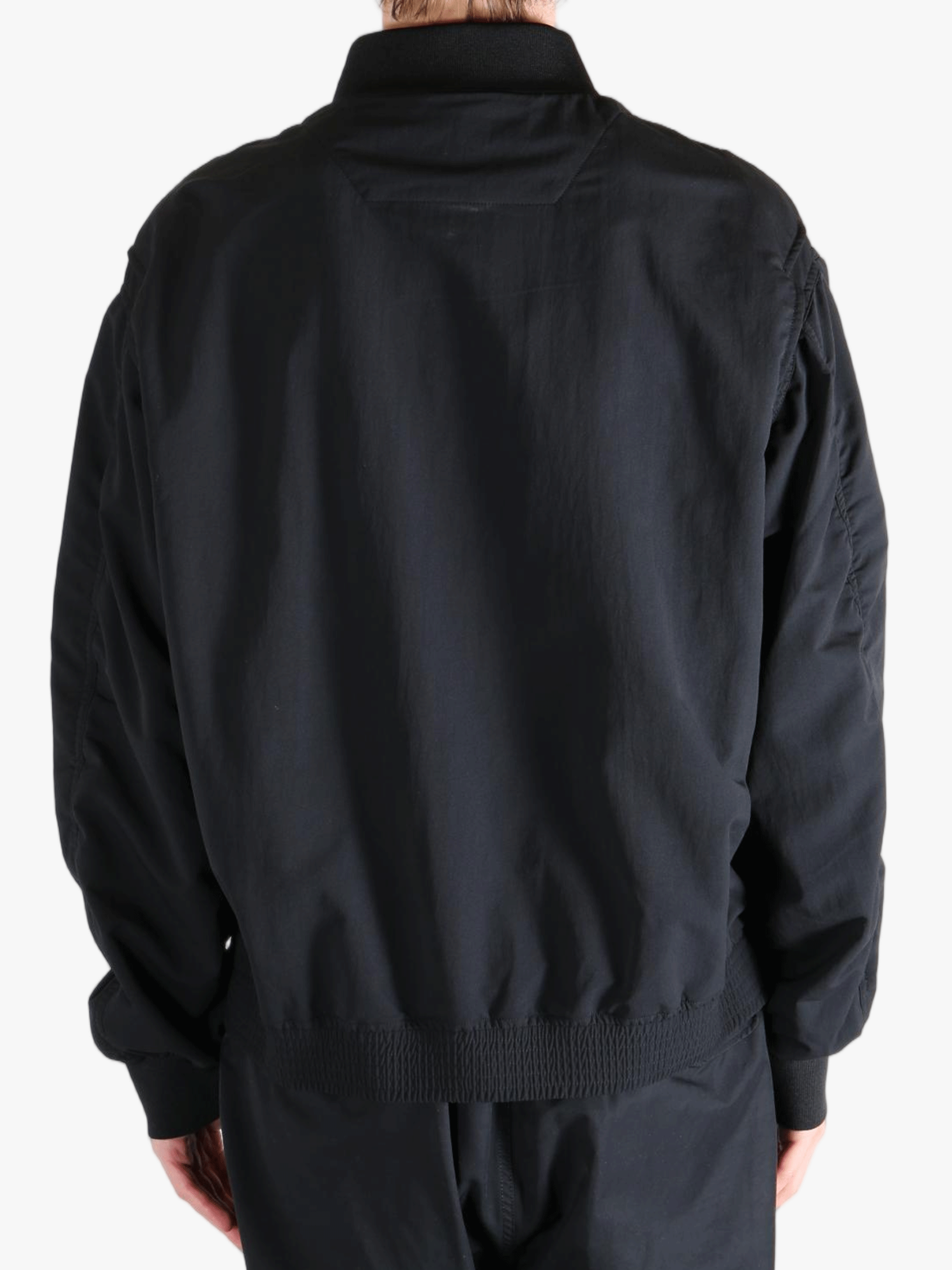 Black jackets worn by a person, showing the jackets fit