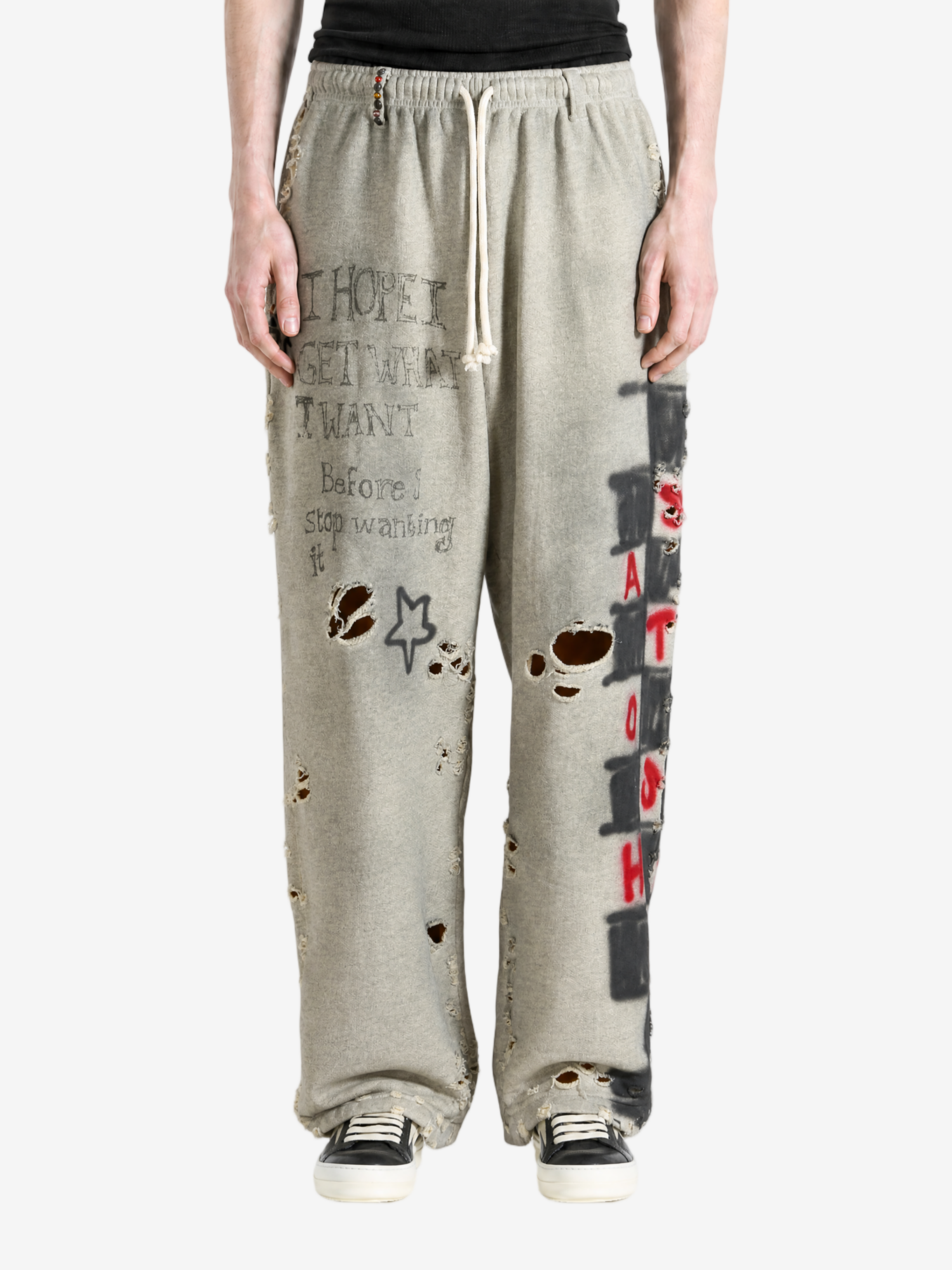 Grey pants, full body view