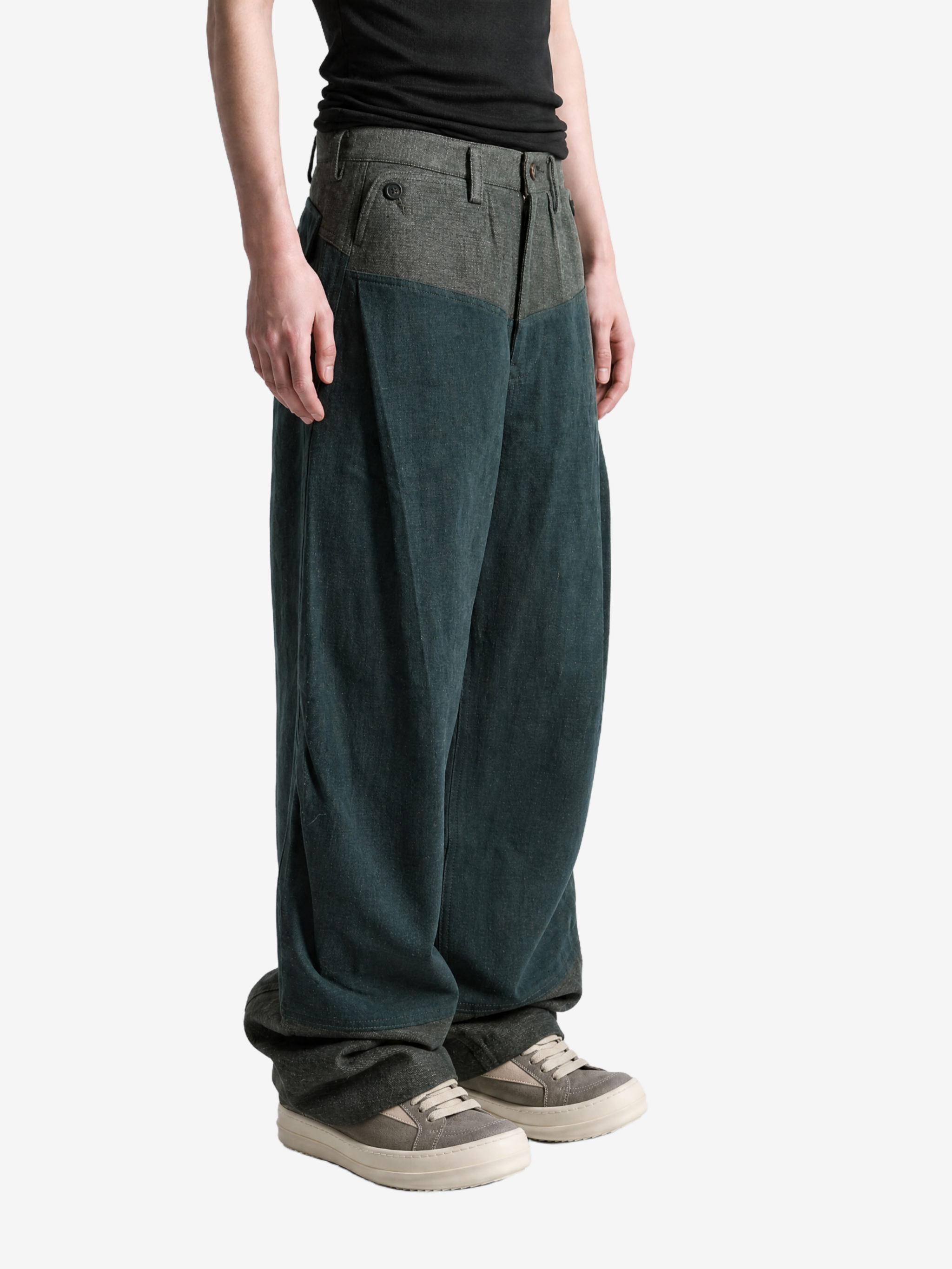 Green jeans, front view