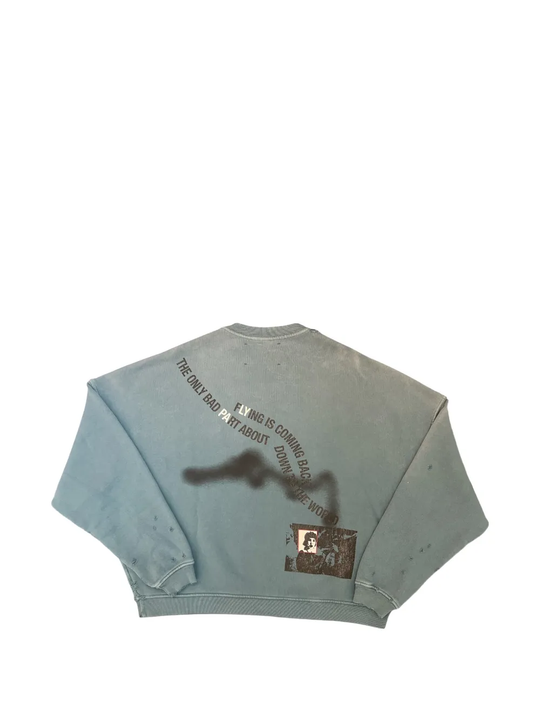 Blue hoodie, back view