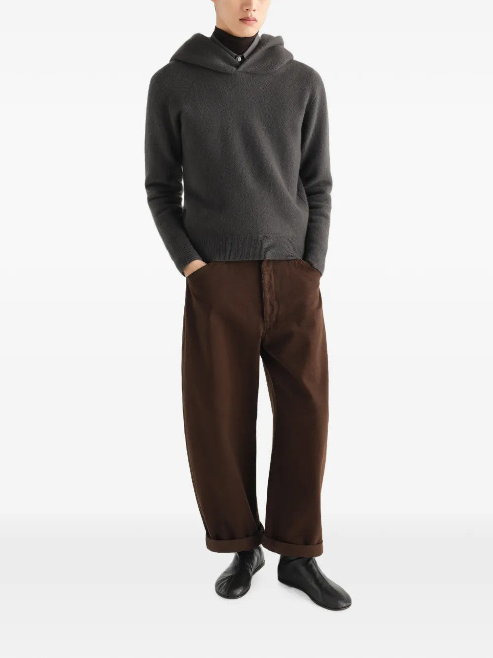 Grey knitwear, full body view