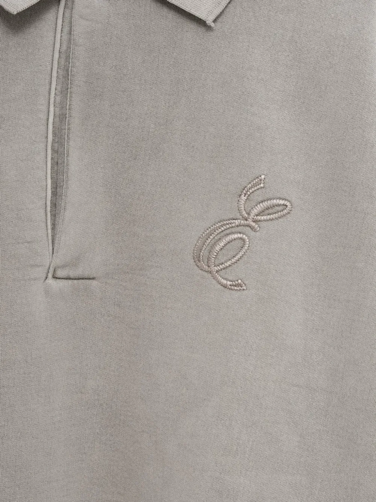 Close up of gray sweatshirt,showing texture of the cotton fabric