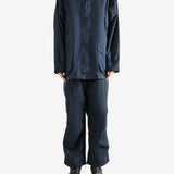 Navy jacket, full body view