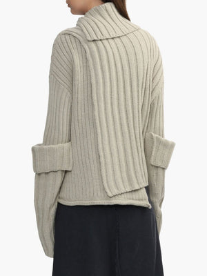 Y'S - Women Wide Rib Layered Turtleneck Wool Sweater