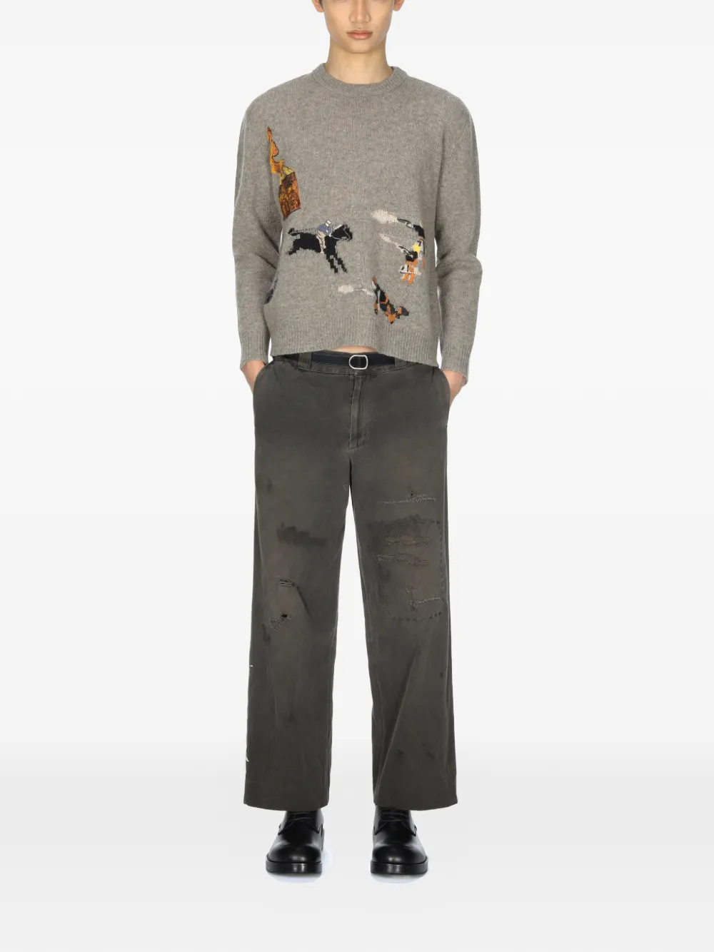 grey knitwear, full body view