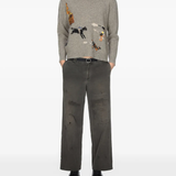 grey knitwear, full body view