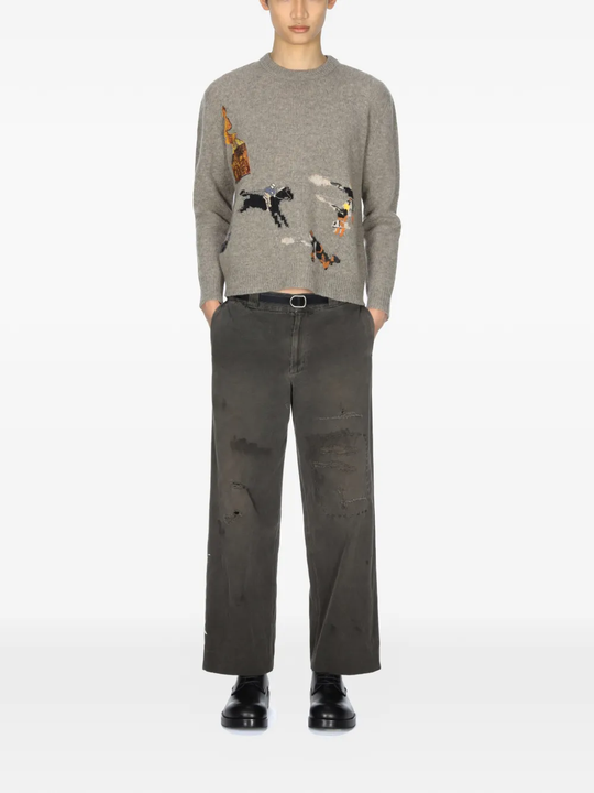 grey knitwear, full body view