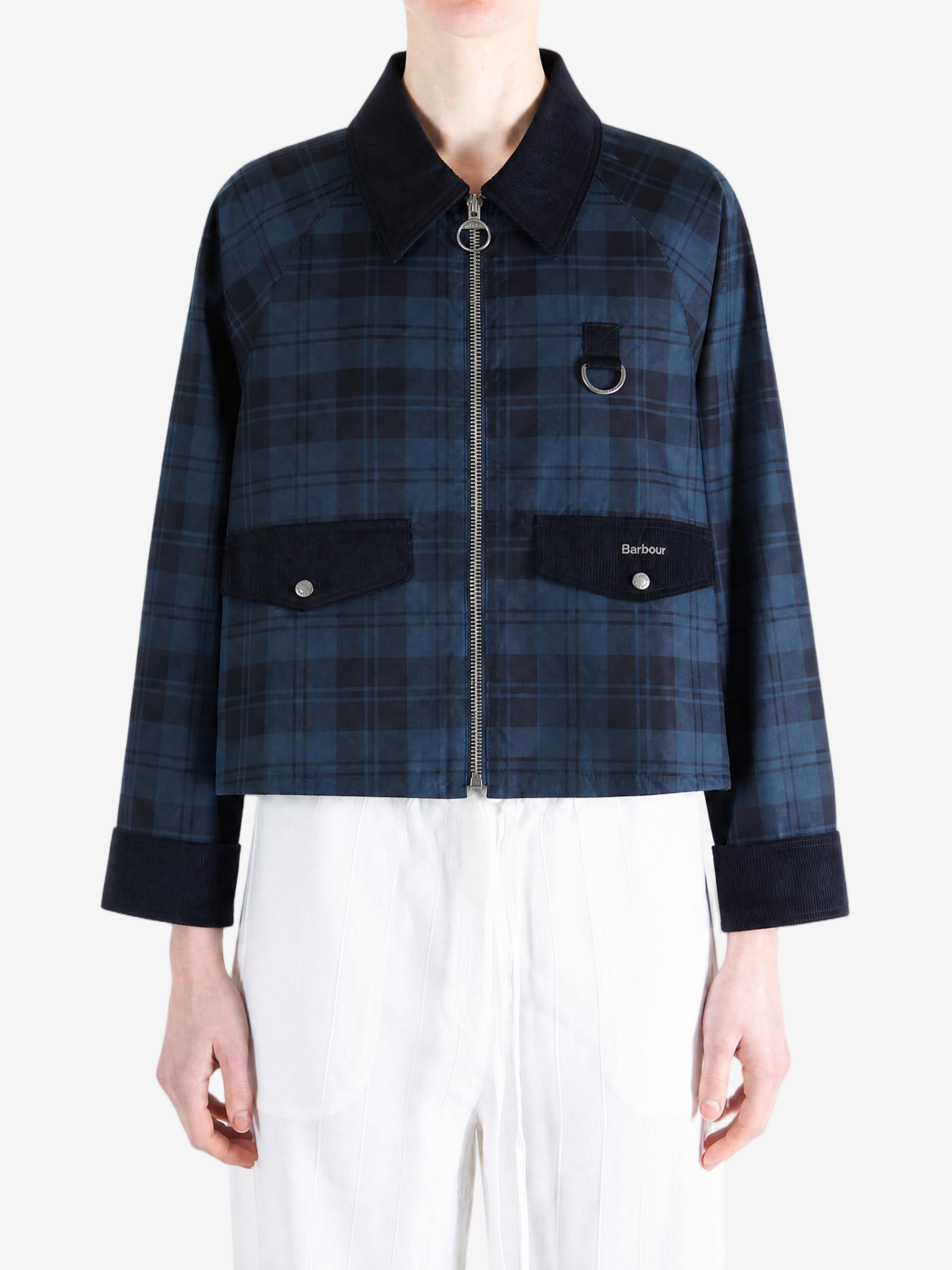 Blue jacket worn by a person, showing the jacket fit