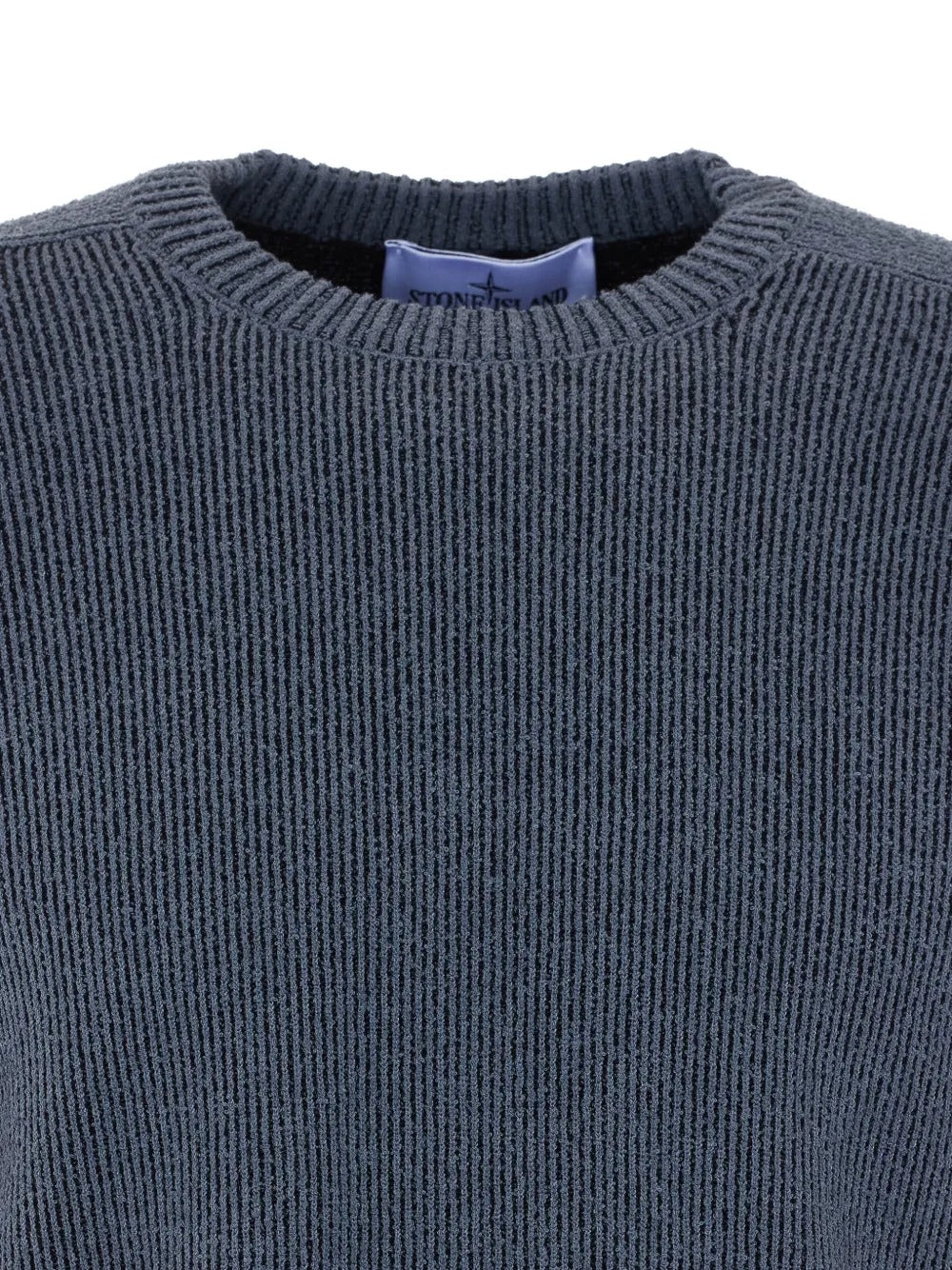 Close up of grey sweashirt, showing texture of the polyamide and cotton and elastane fabric