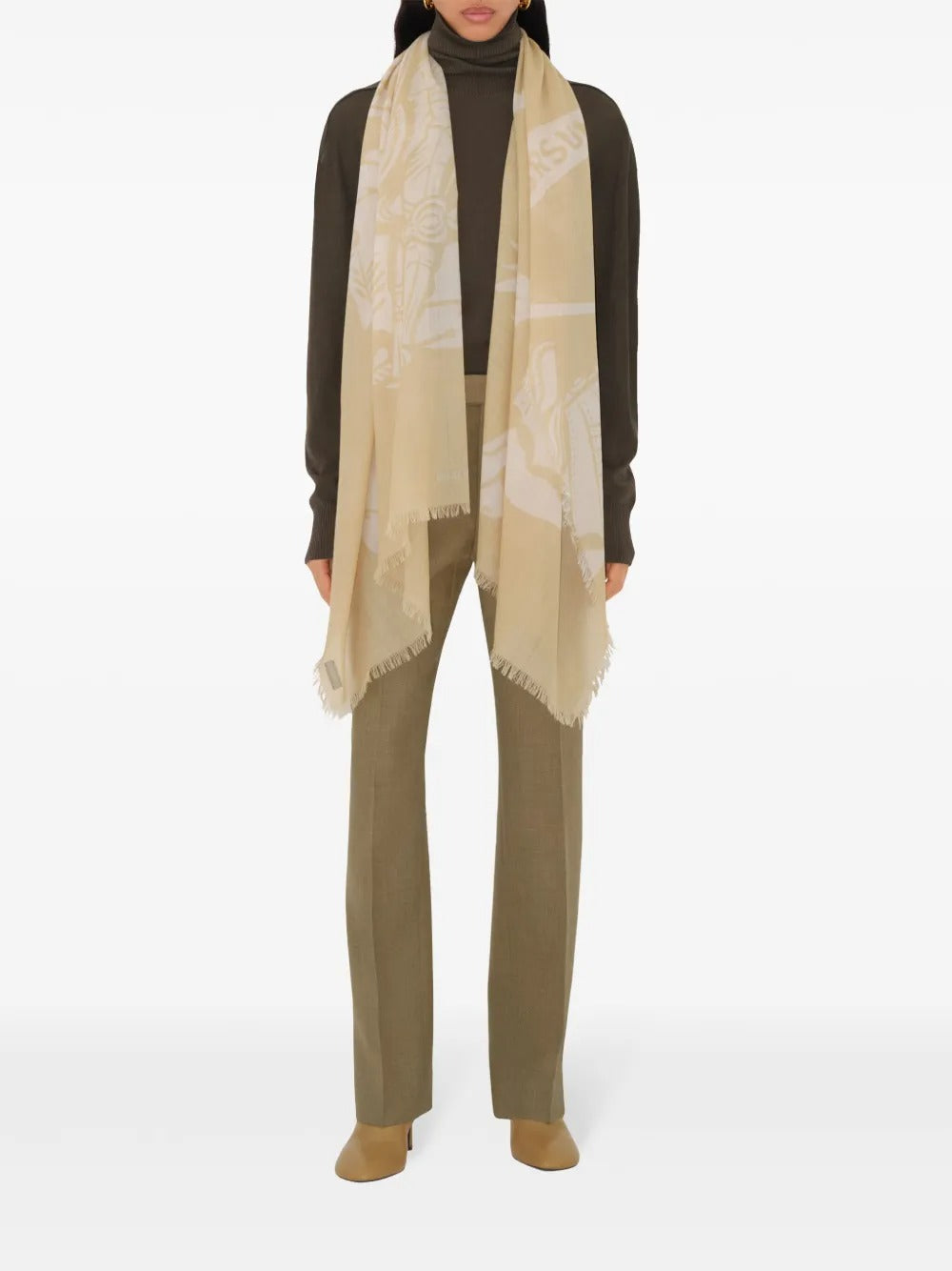 Tan scarf, full body view