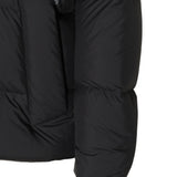Close up of Black jacket, showing texture of the 100% polyester fabric