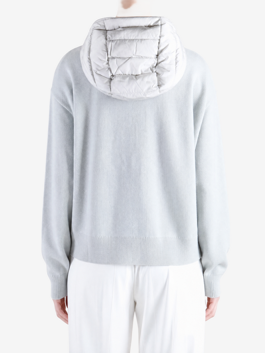 White hoodie, full body view
