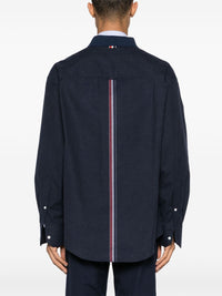 THOM BROWNE - Men Oversized Shirt With Knit Collar In Engineered Rwb Stripe Cotton Flannel